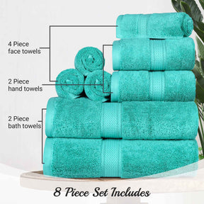 Egyptian Cotton Pile 8 Piece Ultra Plush Solid Towel Set - Turquoise