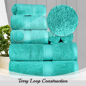 Egyptian Cotton Pile 8 Piece Ultra Plush Solid Towel Set - Turquoise