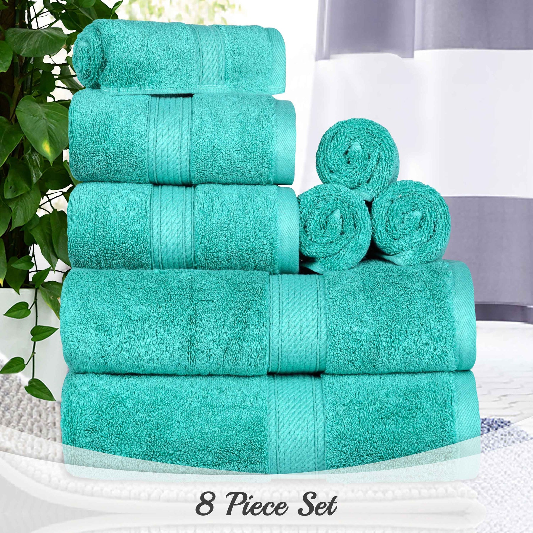 Egyptian Cotton Pile 8 Piece Ultra Plush Solid Towel Set - Turquoise