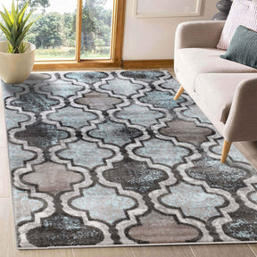 Viking Contemporary Geometric Trellis Indoor Area Rug or Runner - Turquoise