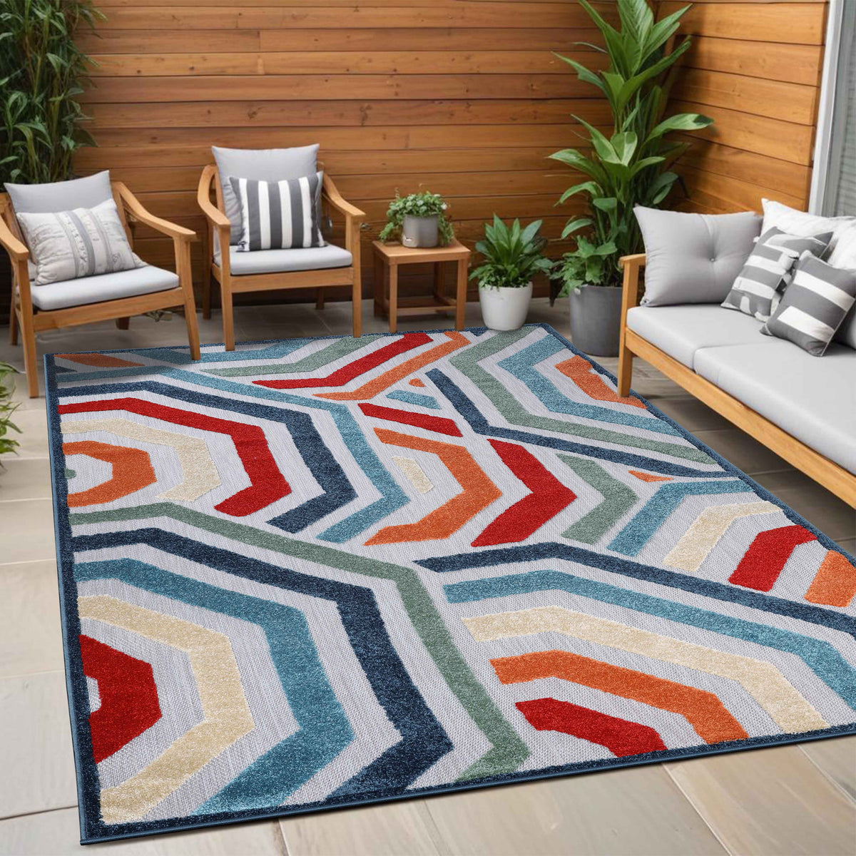 Waimea Geometric Coastal Rugs Indoor Outdoor Area Rug - Multicolor