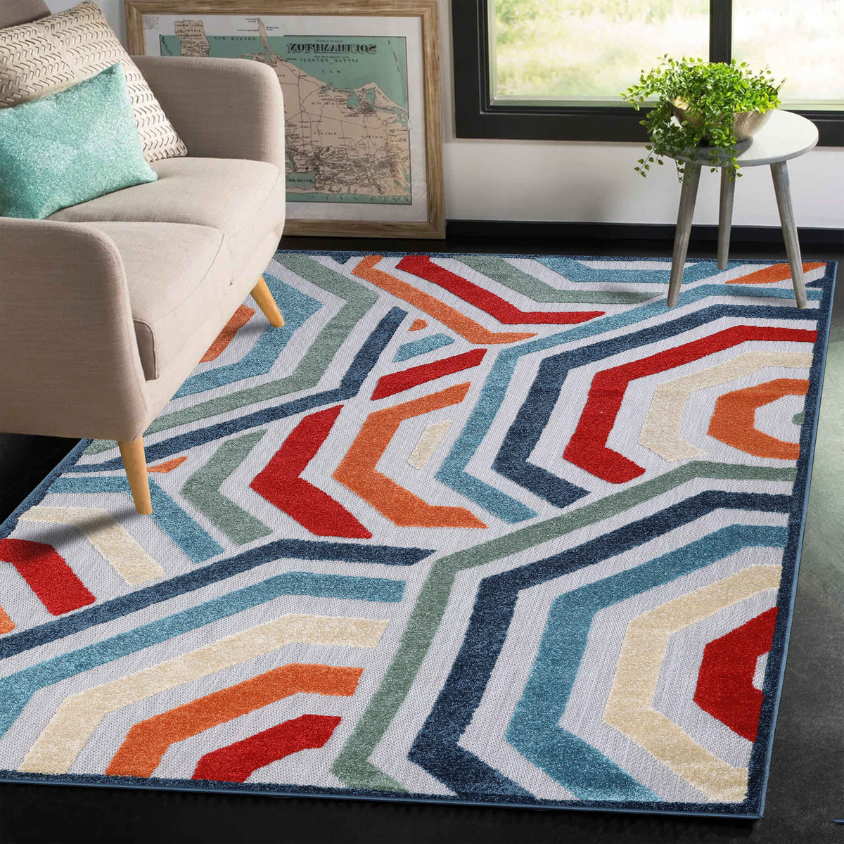 Waimea Geometric Coastal Rugs Indoor Outdoor Area Rug - Multicolor