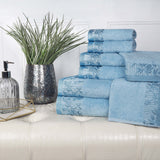 Wisteria Cotton Medium Weight Floral Jacquard Border 8 Piece Towel Set - Towel Set by Superior