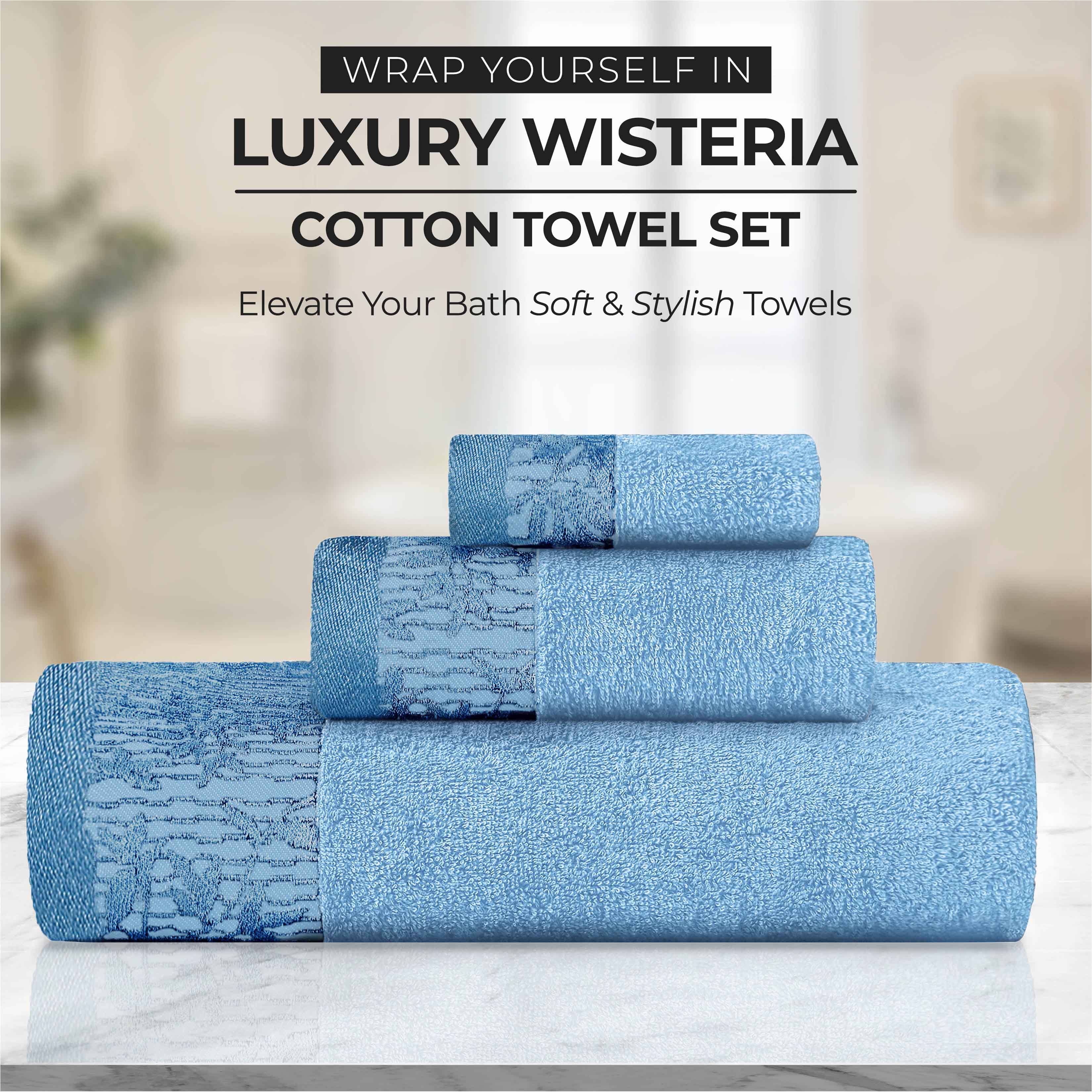 Wisteria Cotton Medium Weight Floral Jacquard Border 8 Piece Towel Set - Towel Set by Superior