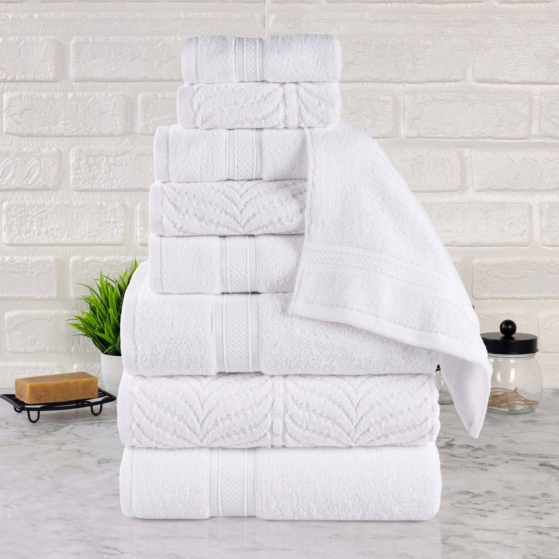 Chevron Zero Twist Solid and Jacquard Cotton 9 Piece Towel Set