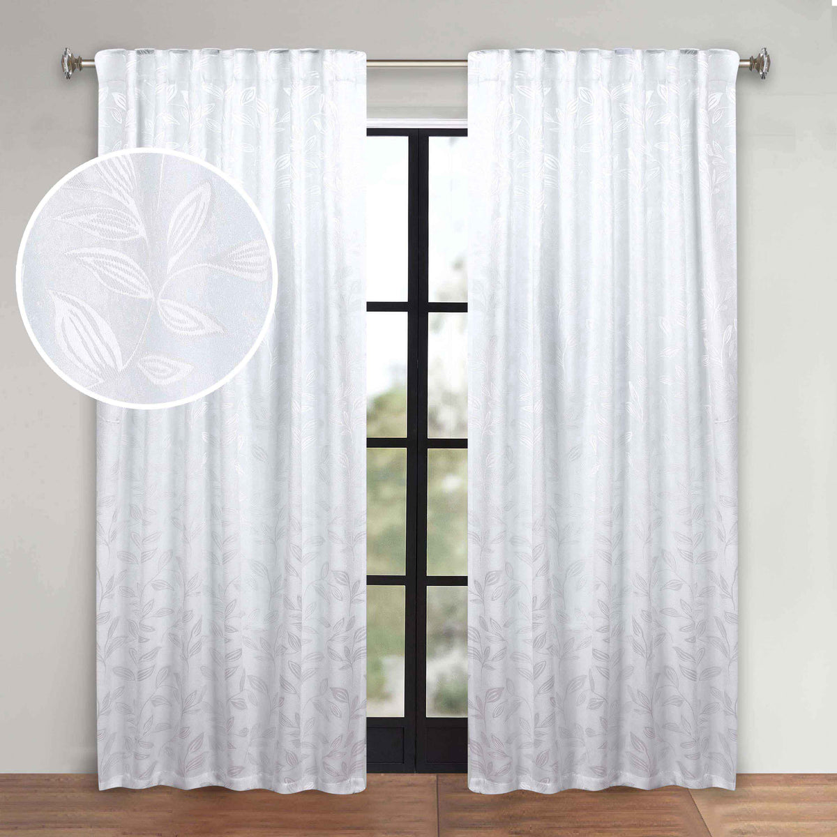 Leaves Room Darkening Back Tabs Blackout Curtain Panels, Set of 2