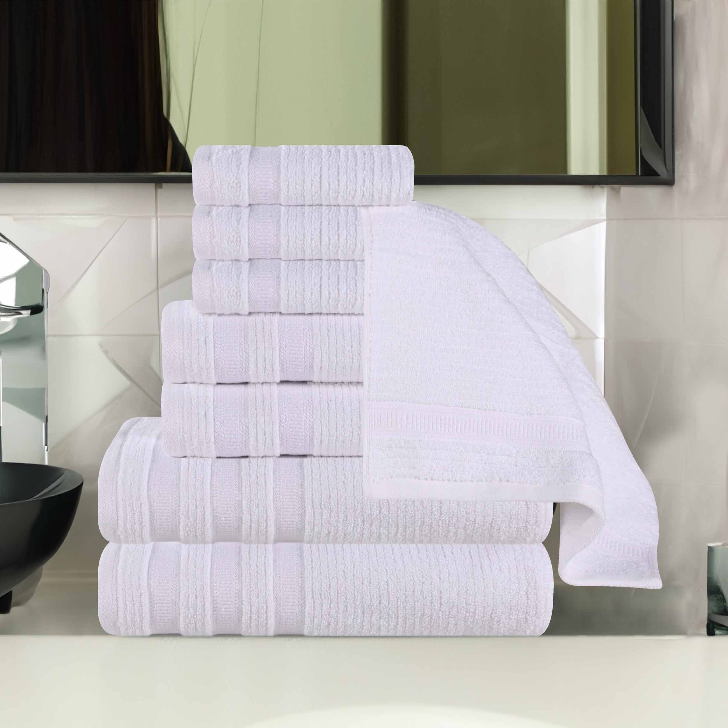 Brea Zero Twist Cotton Ribbed Geometric Border 8 Piece Towel Set - Towel Set by Superior