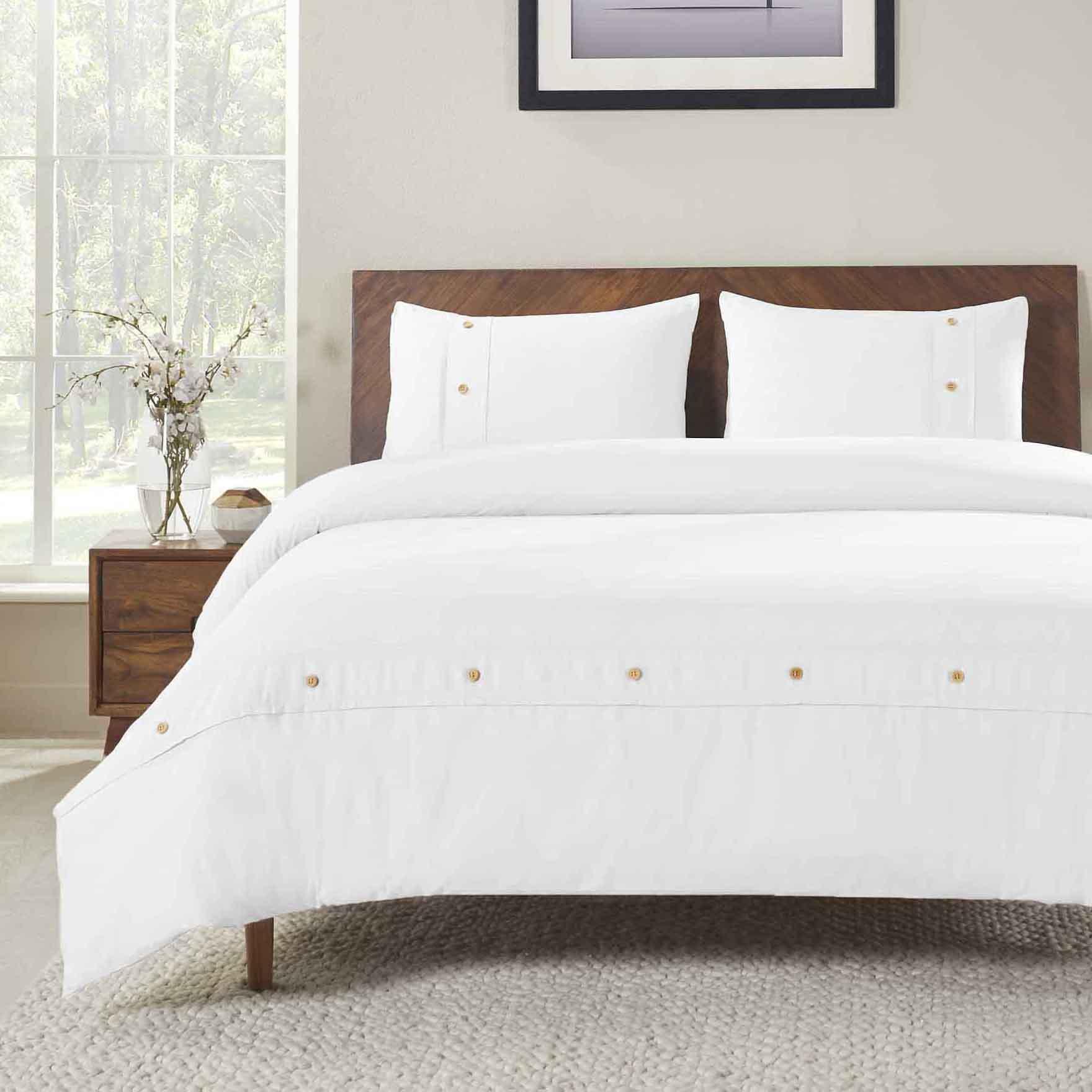 Gina Organic Cotton 300 Thread Count Percale 3 Piece Duvet Cover Set - White