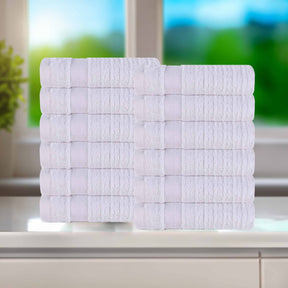 Brea Zero Twist Cotton Ribbed Geometric Border Face Towel Set of 12