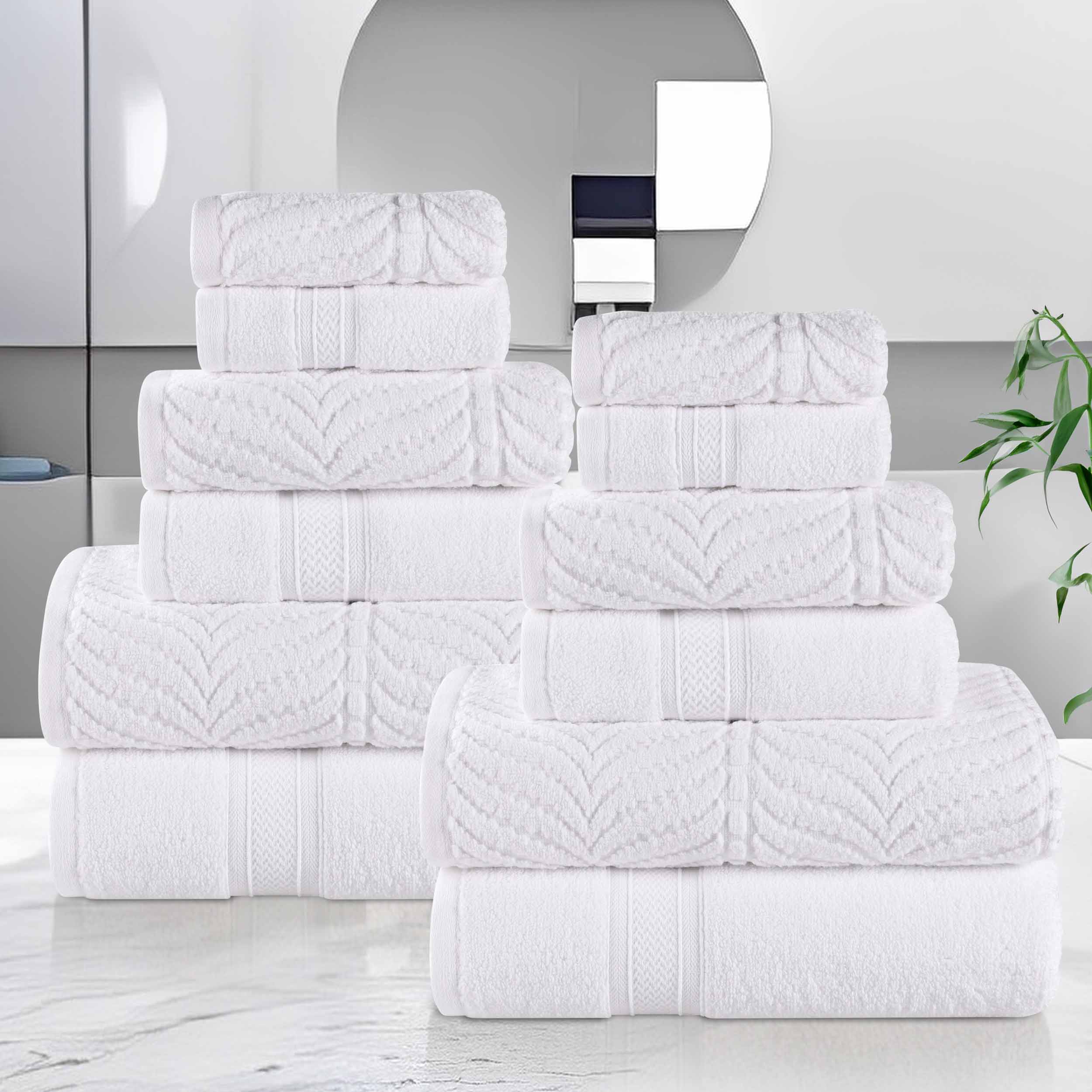 Chevron Zero Twist Solid and Jacquard Soft Cotton 12 Piece Towel Set - Towel Set by Superior