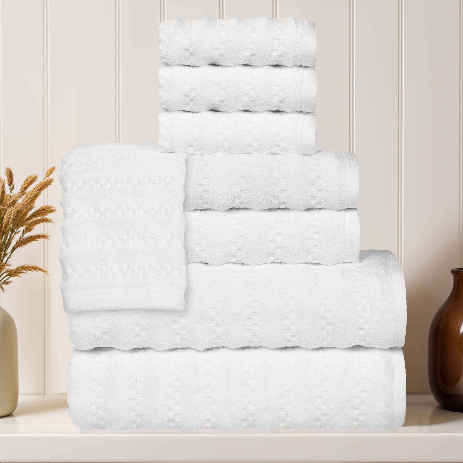 Zuma Zero Twist Cotton Medium Weight Waffle Stripes 8 Piece Towel Set