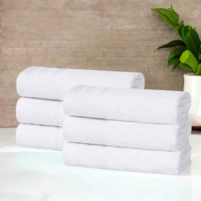 Honeycomb Textured Waffle Border Cotton Face Towels, Set of 6