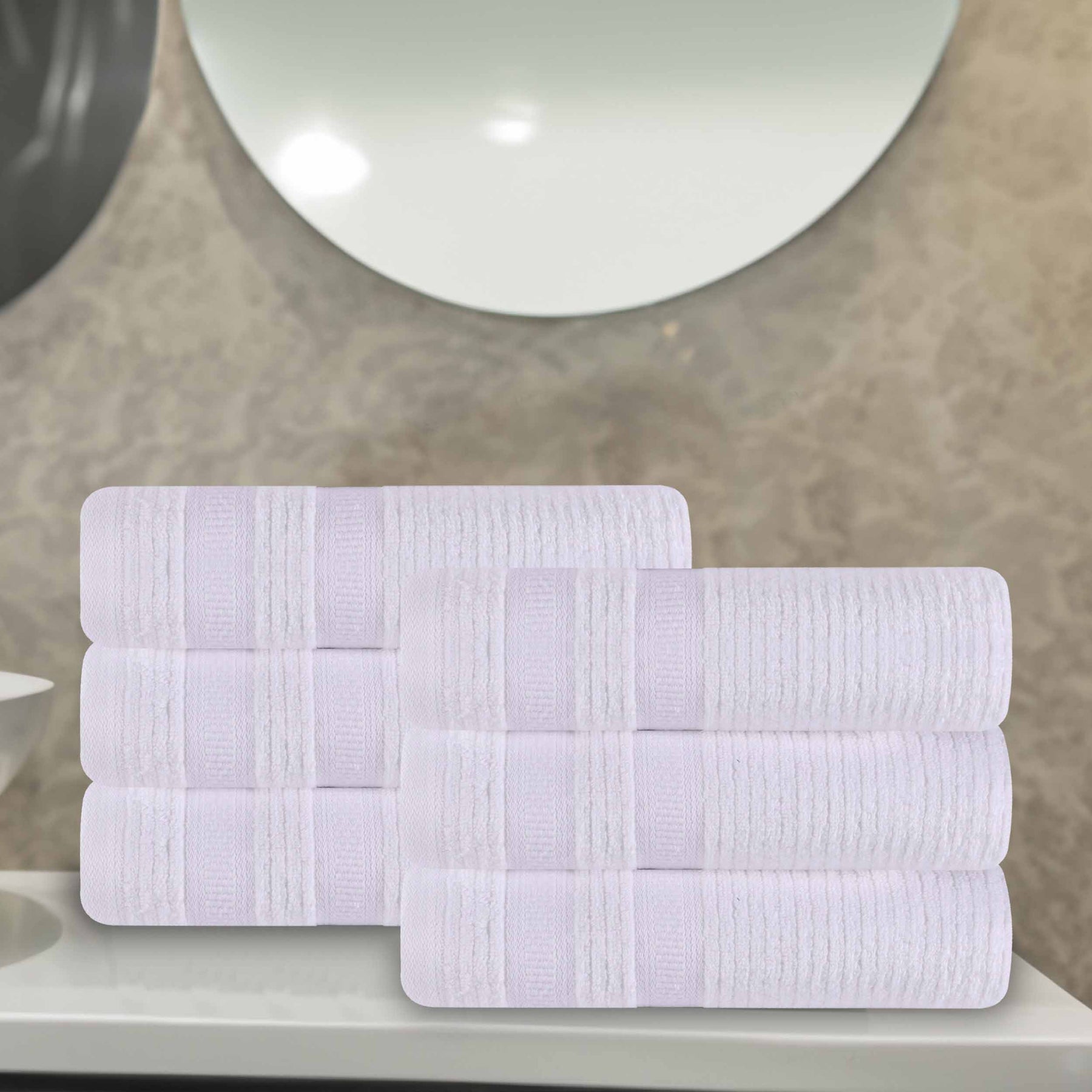 Brea Zero Twist Cotton Ribbed Modern Geometric Hand Towel Set of 6