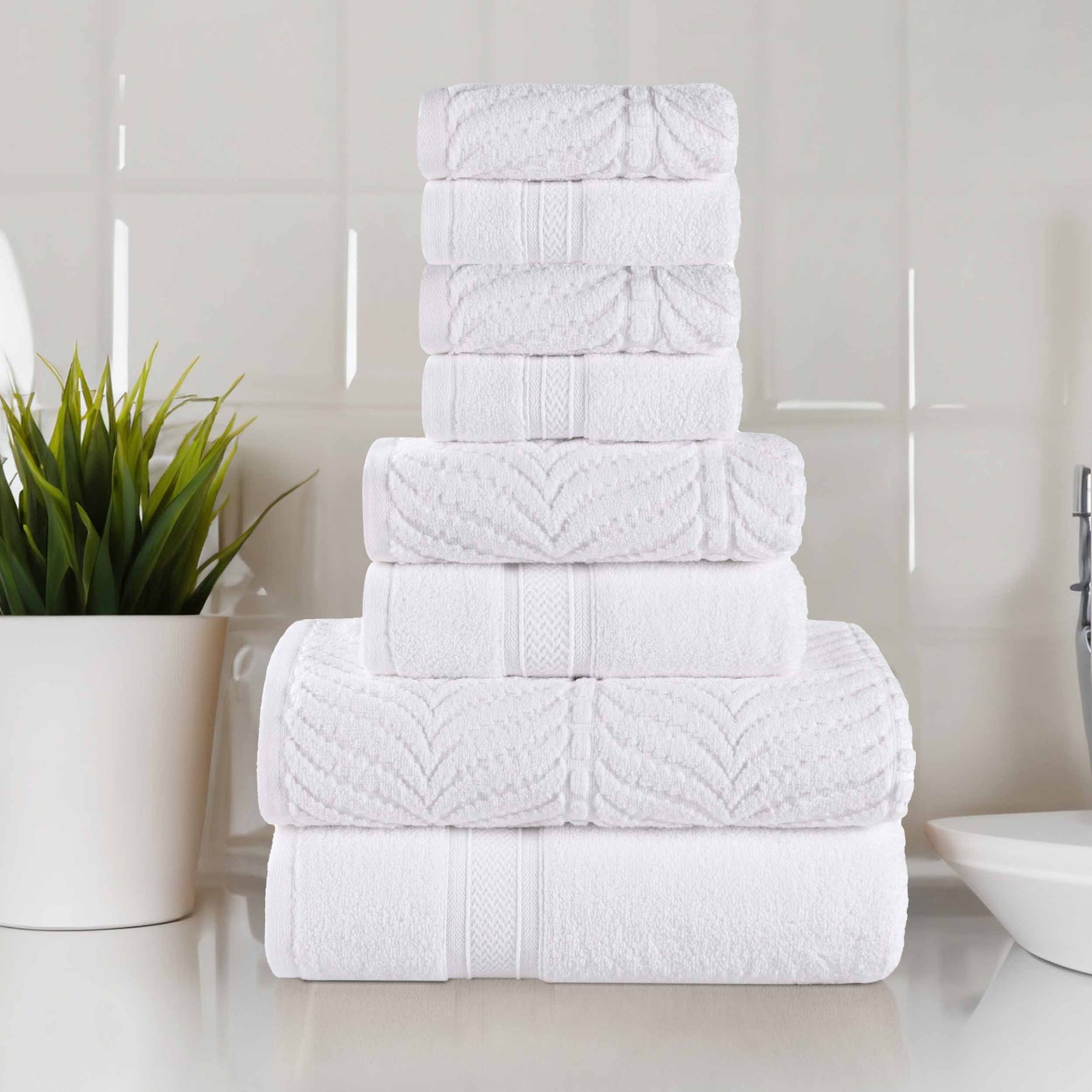 Chevron Zero Twist Solid and Jacquard Cotton 8 Piece Towel Set