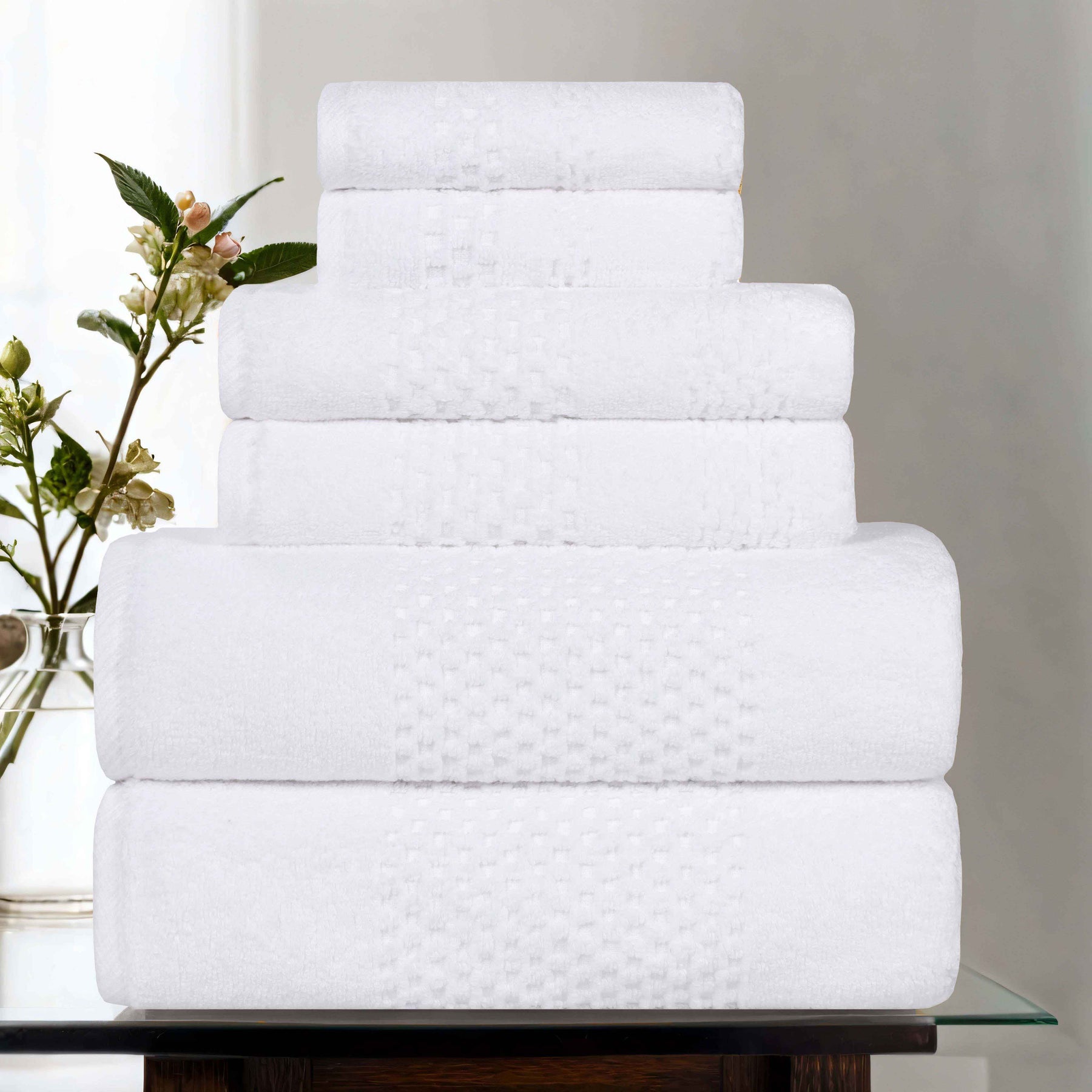 Playa Zero Twist Cotton Solid Waffle Textured 6 Piece Towel Set