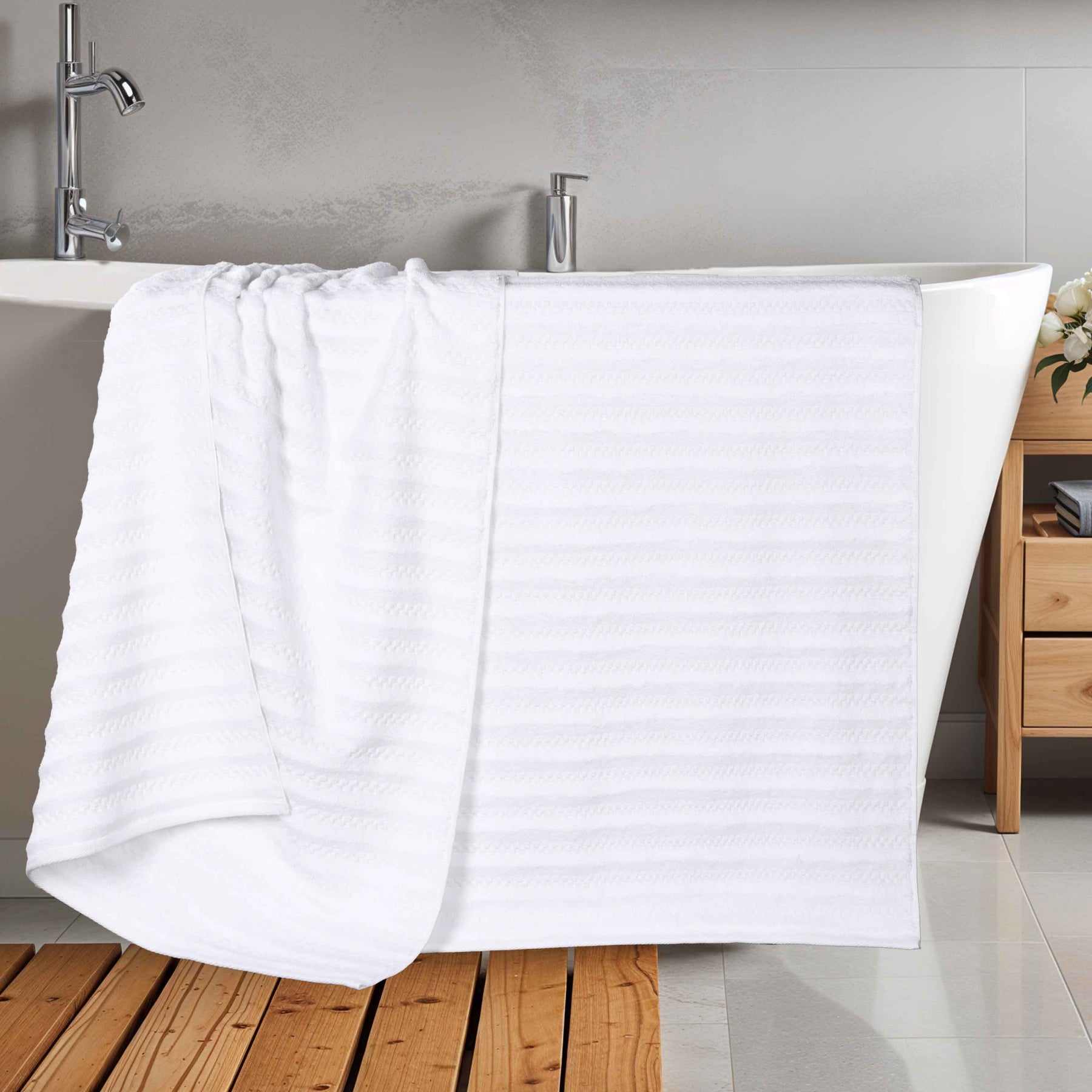 Zuma Zero Twist Cotton Waffle Textured Stripes Bath Sheets, Set of 2