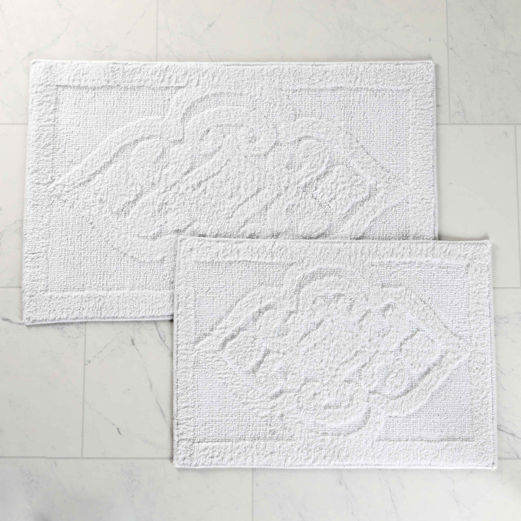 Myra Medallion Textured Jacquard Machine Washable Bath Rugs, Set of 2