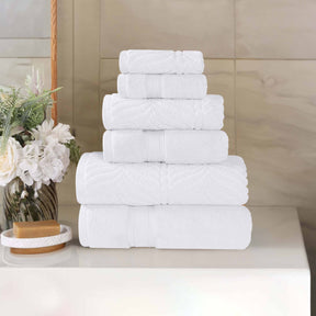 Chevron Zero Twist Solid and Jacquard Soft Cotton 6 Piece Towel Set