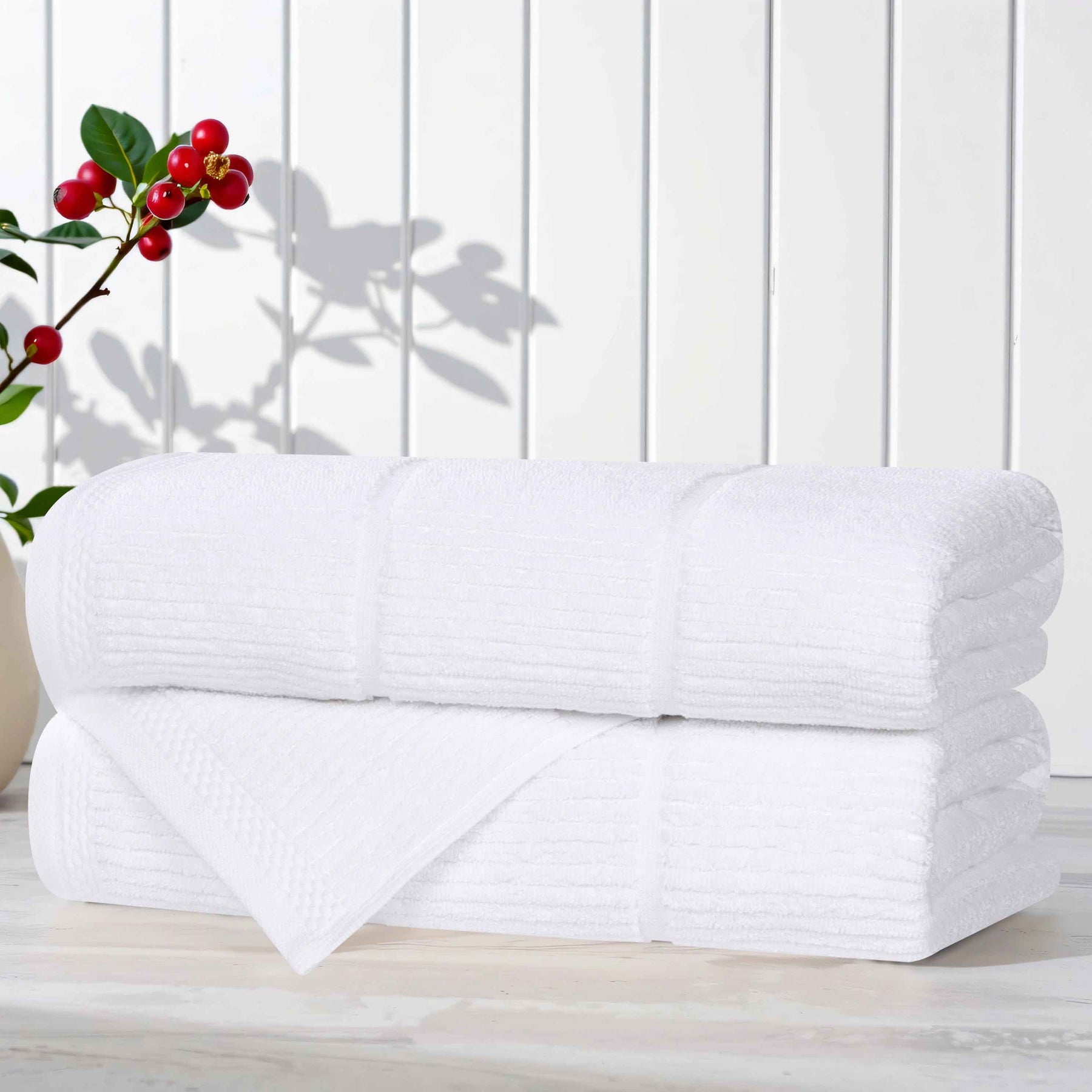 Milo Smart Twist Cotton Solid Ribbed Bath Towels, Set of 2