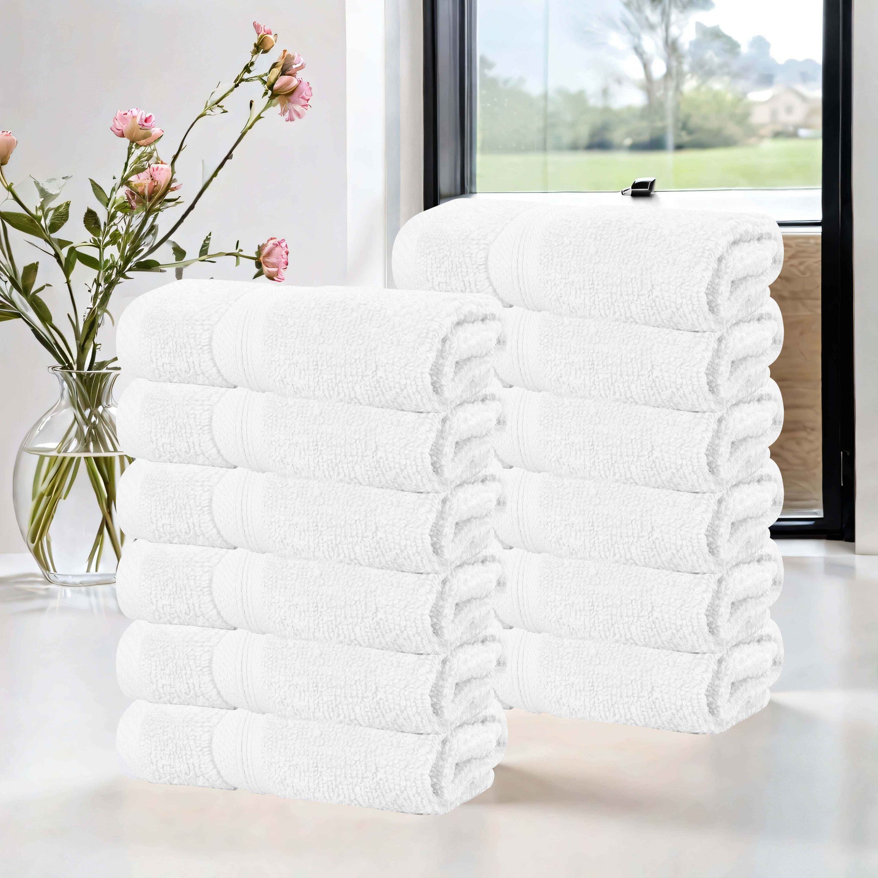 Smart Dry Zero Twist Cotton Medium Weight Face Towels, Set of 12