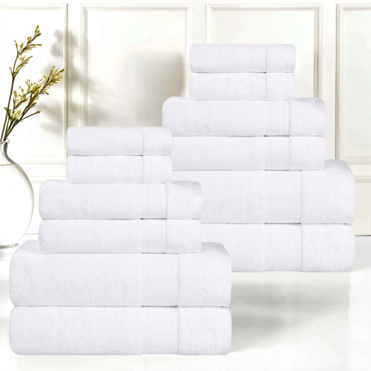 Belmont Zero Twist Cotton Medium Weight Absorbent 12 Piece Towel Set