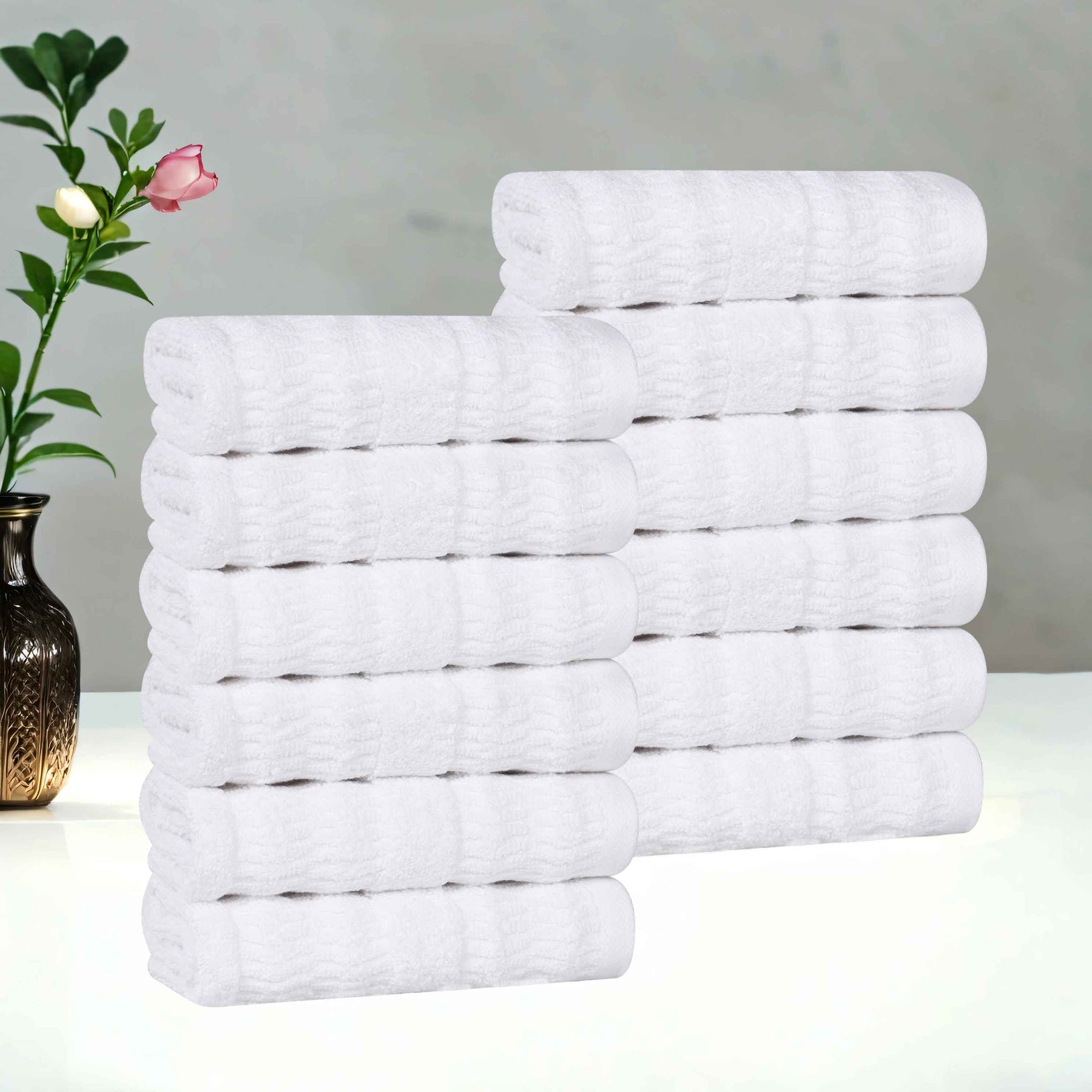 Mika Smart Twist Cotton Solid Textured Ribbed Face Towels, Set of 12