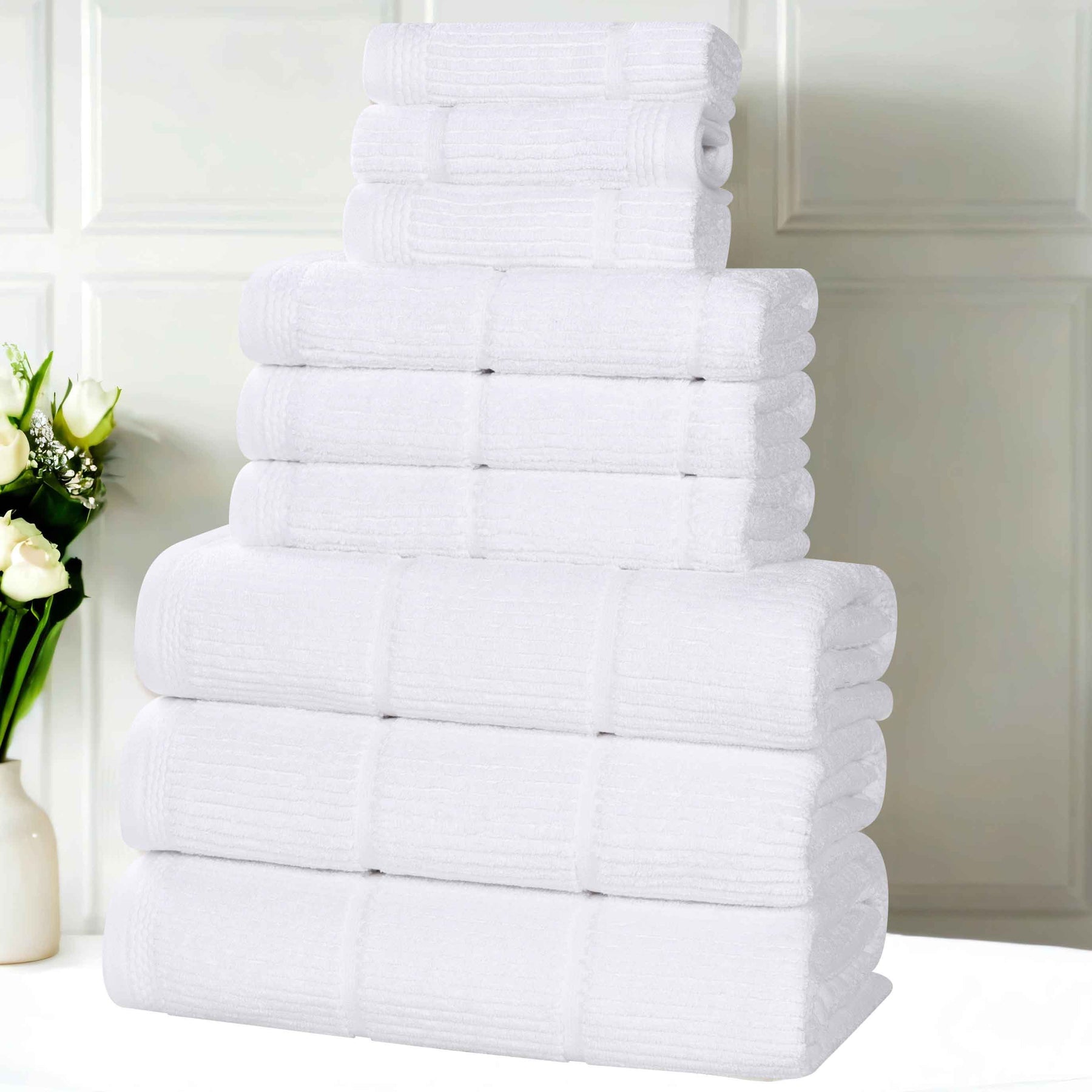 Milo Smart Twist Cotton Medium Weight Solid Ribbed 9 Piece Towel Set