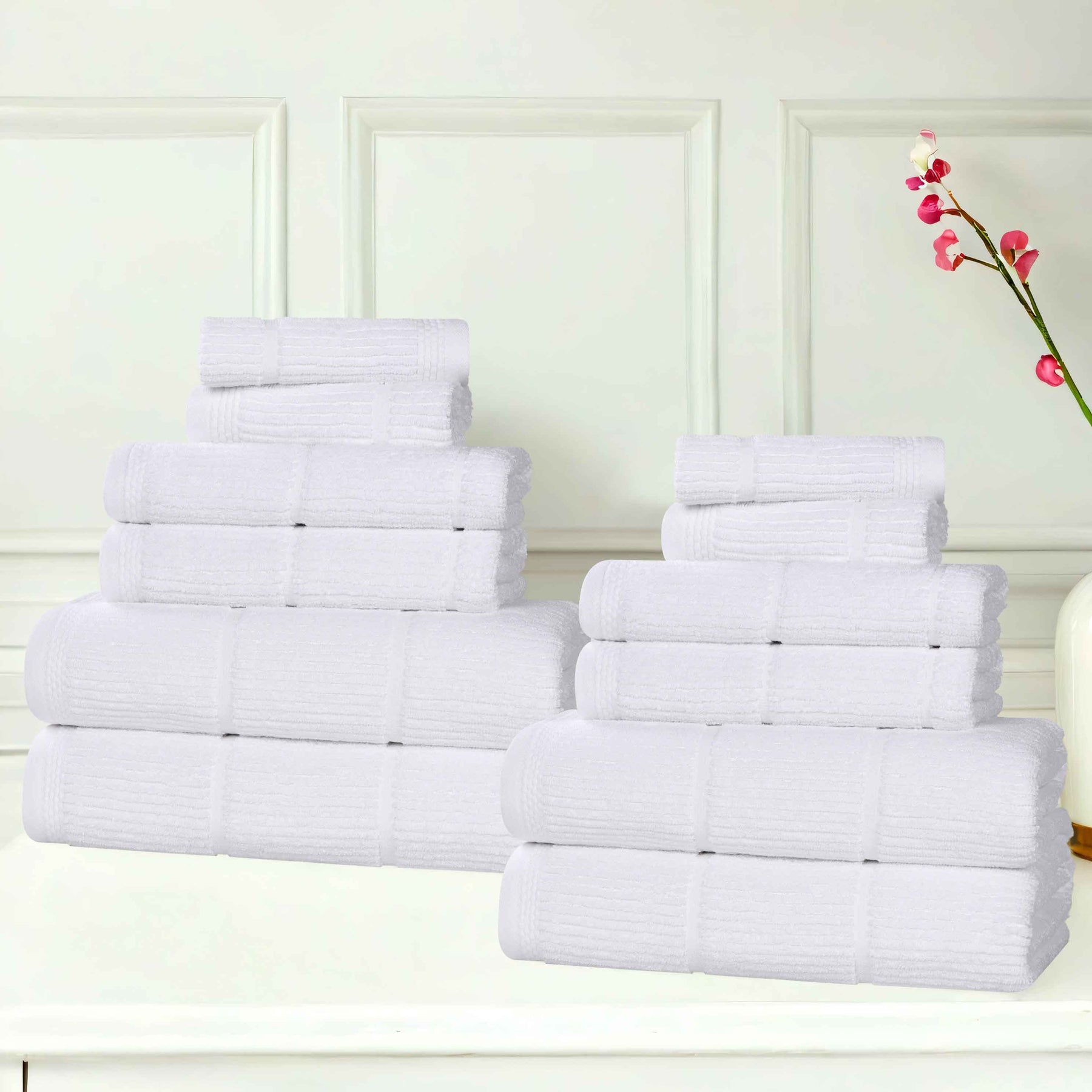 Milo Smart Twist Cotton Medium Weight Solid Ribbed 12 Piece Towel Set