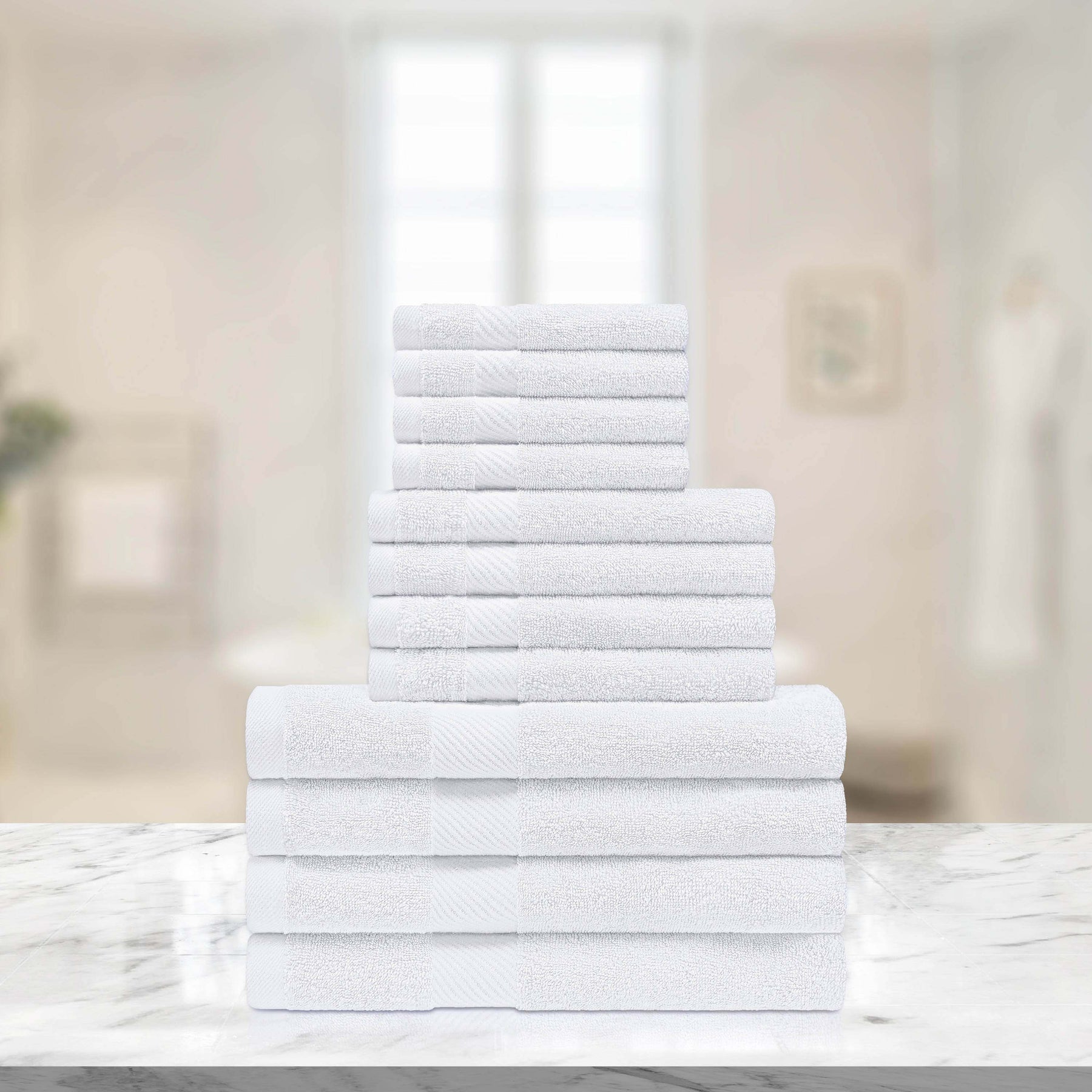 Eco-Friendly Egyptian Cotton Cotton Absorbent 12 Piece Assorted Towel Set - White