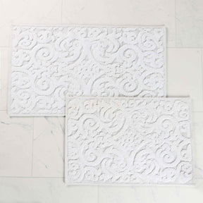 Venere Floral Scroll Textured Machine Washable Bath Rugs, Set of 2