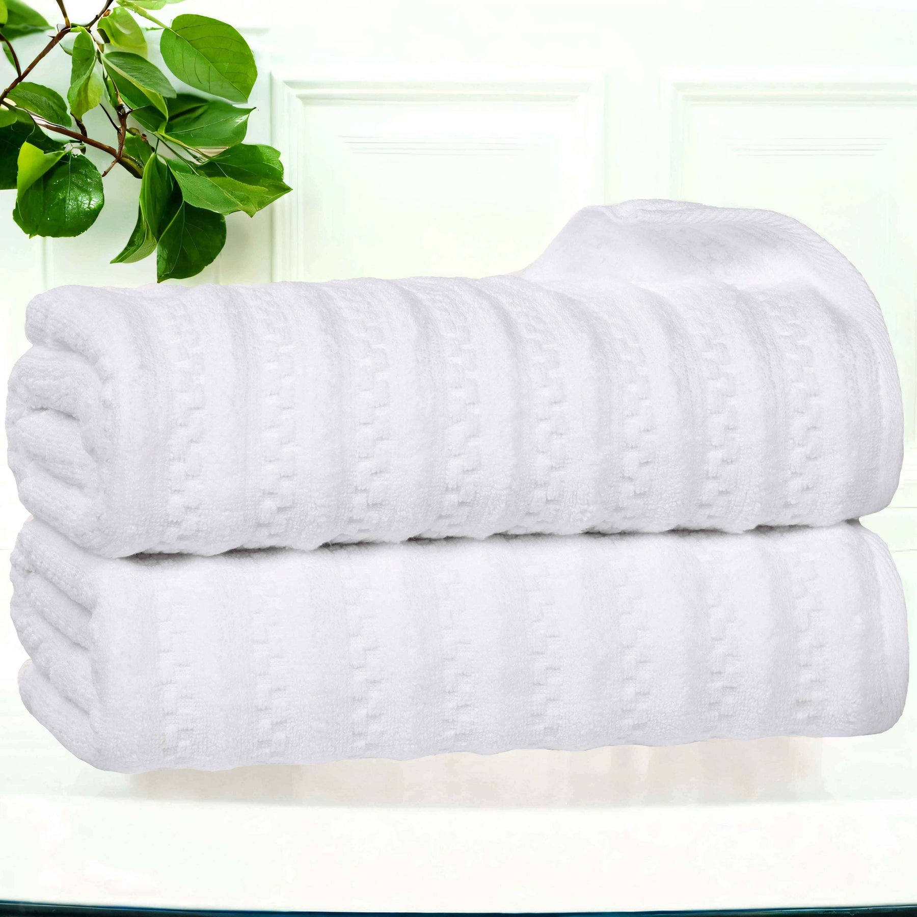 Zuma Zero Twist Cotton Waffle Textured Stripes Bath Towels, Set of 2