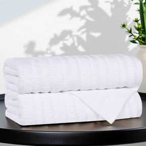 Mika Smart Twist Cotton Solid Textured Ribbed Bath Towels, Set of 2