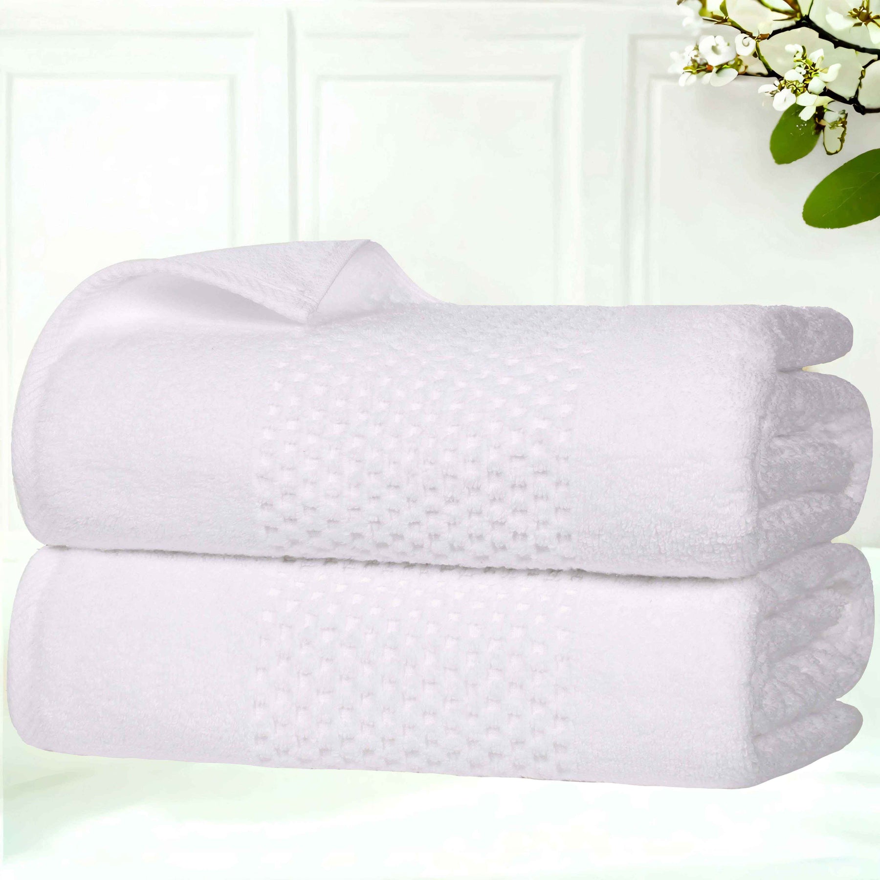 Playa Zero Twist Cotton Solid Waffle Textured Bath Towels, Set of 2