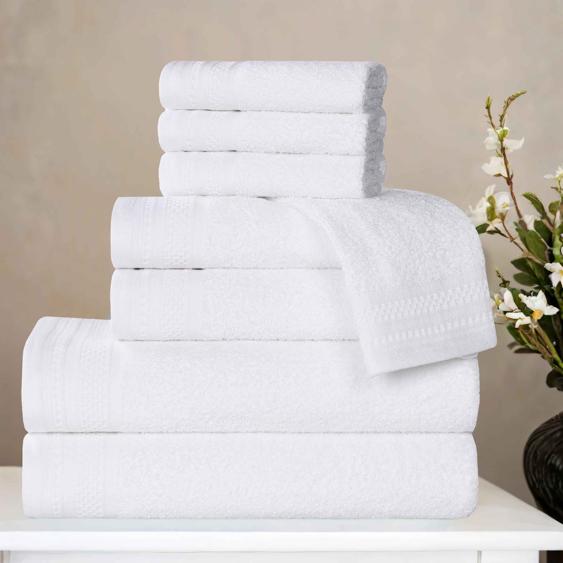 Honeycomb Textured Waffle Border Cotton 8 Piece Towel Set