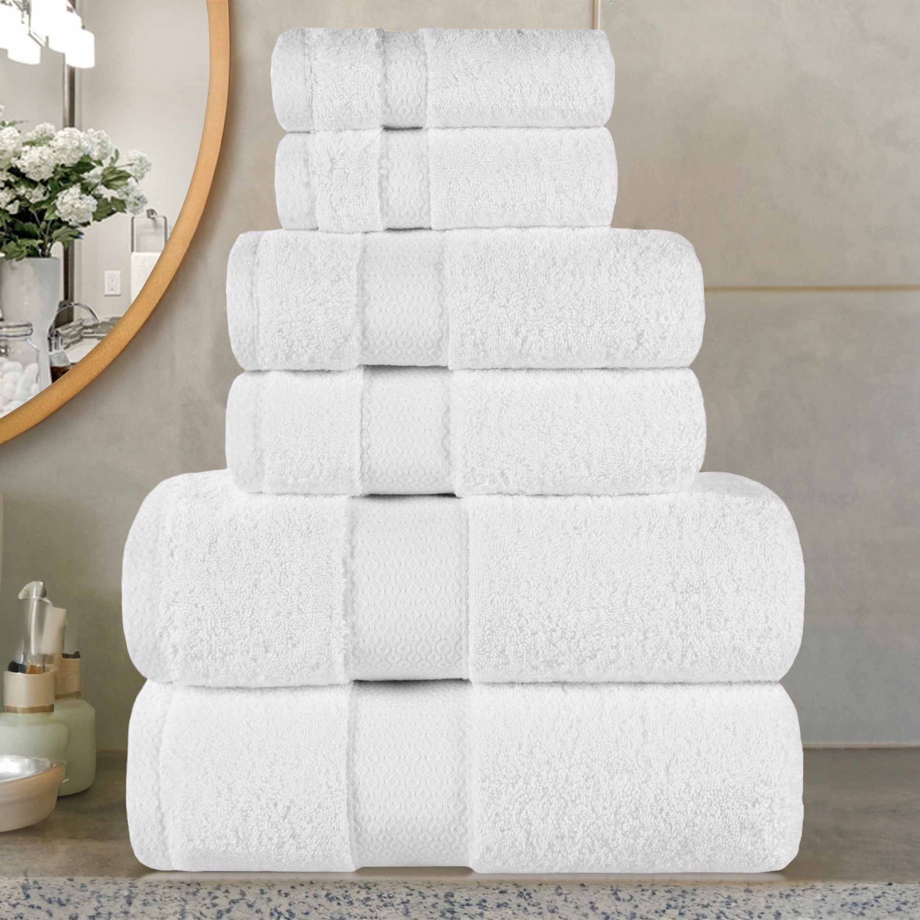 Niles Egyptian Giza Cotton Plush Heavyweight Soft 6 Piece Towel Set - White