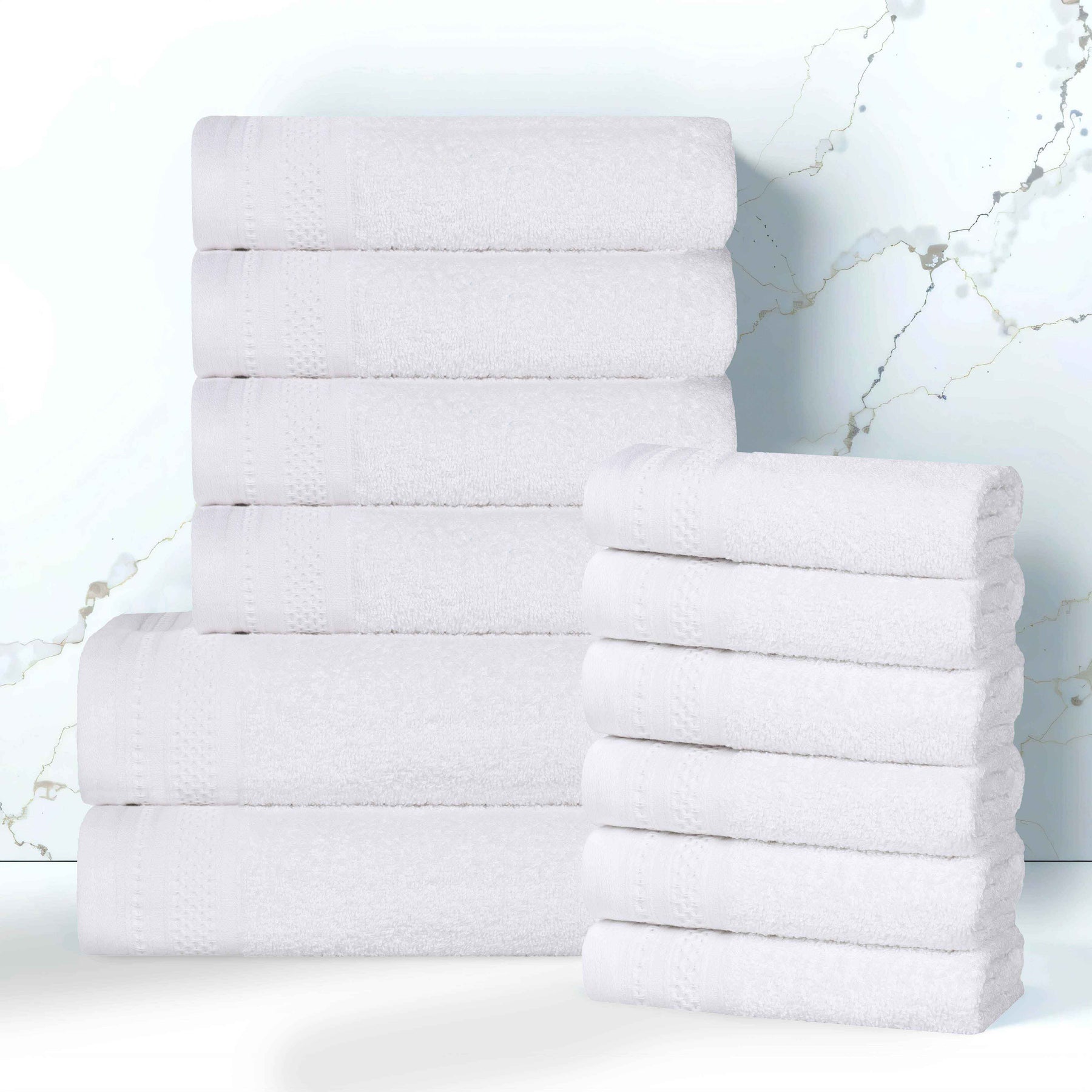 Honeycomb Textured Waffle Border Cotton 12 Piece Towel Set