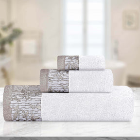 Wisteria Cotton Medium Weight Floral Jacquard Border 3 Piece Towel Set