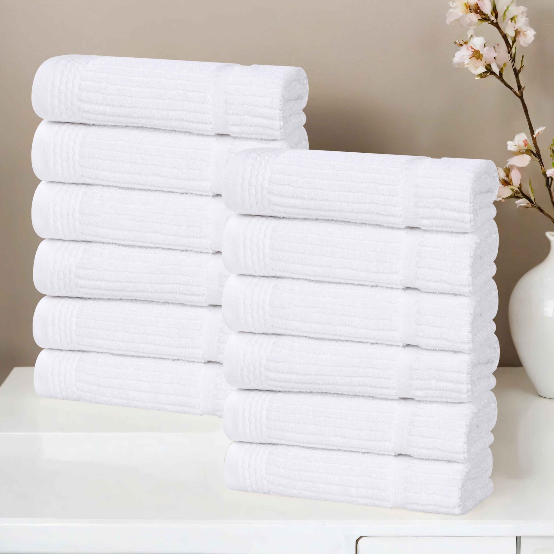 Milo Smart Twist Cotton Medium Weight Solid Face Towels, Set of 12