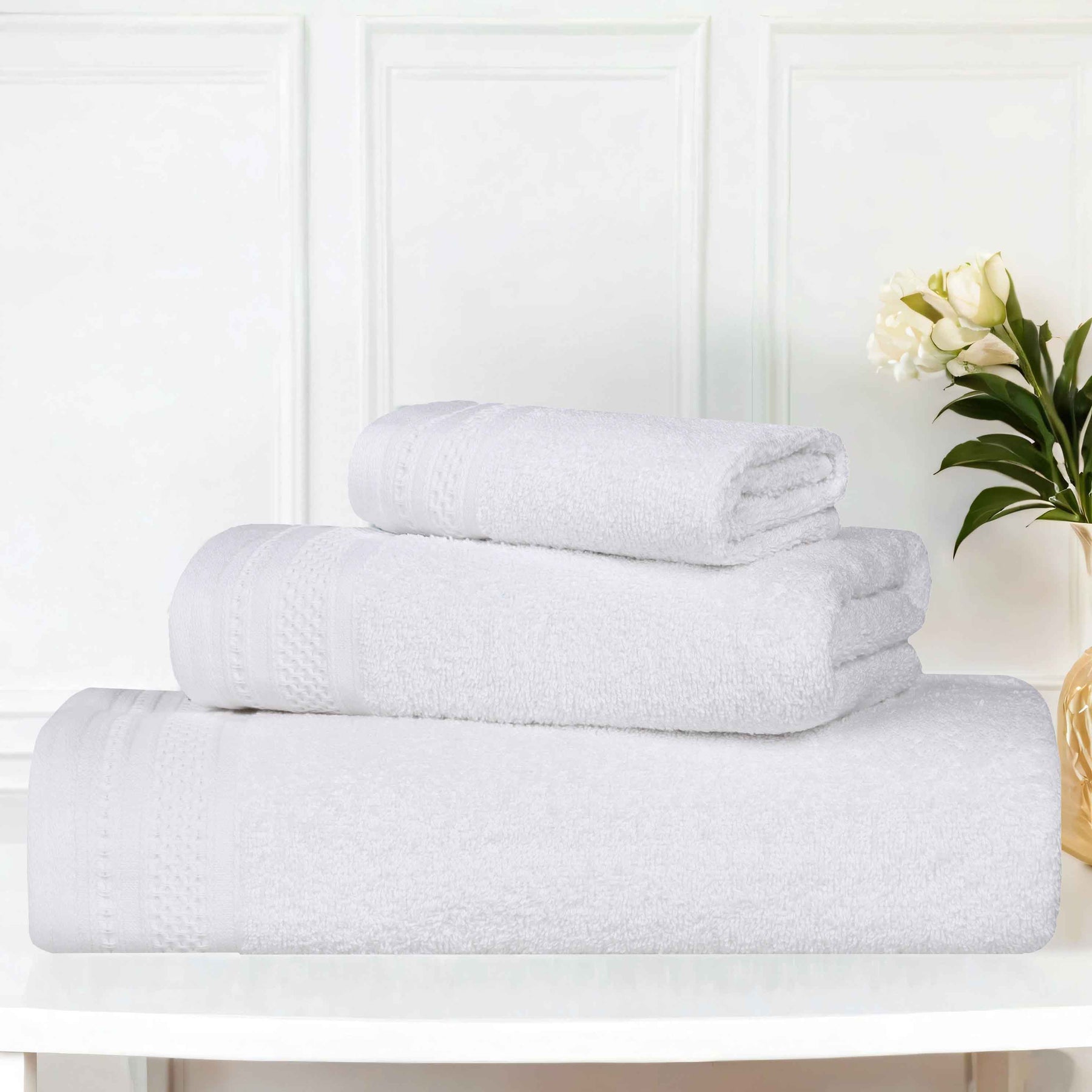 Honeycomb Textured Waffle Border Cotton 3 Piece Towel Set