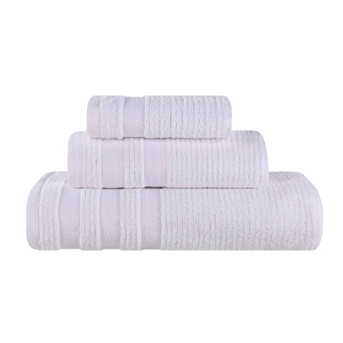 Brea Zero Twist Cotton Ribbed Geometric Border 3 Piece Towel Set