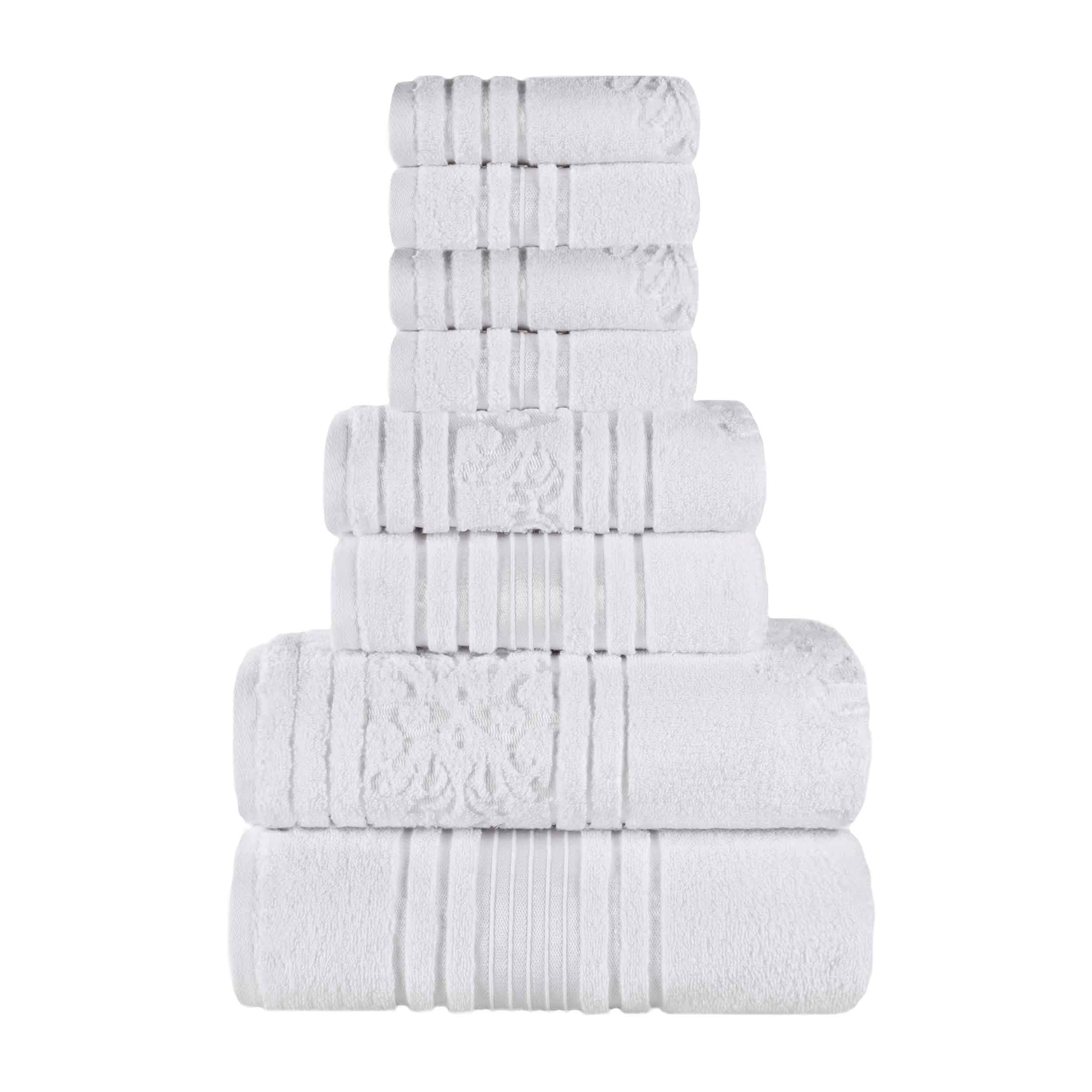 Sadie Zero Twist Cotton Solid and Jacquard Floral 8 Piece Towel Set - Towel Set by Superior