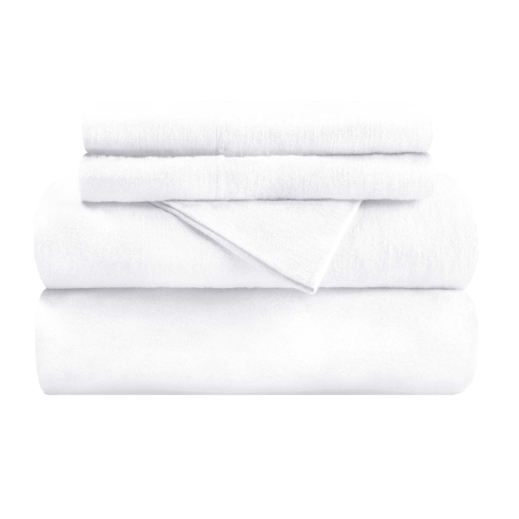 Cotton Flannel Trellis Traditional Solid Deep Pocket Bed Sheet Set - White