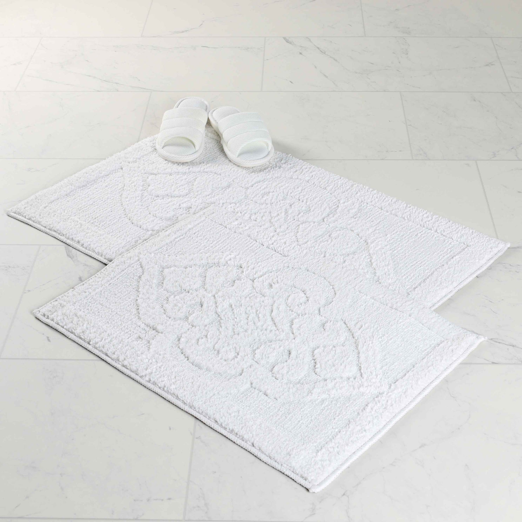 Myra Medallion Textured Jacquard Machine Washable Bath Rugs, Set of 2