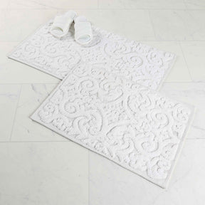 Venere Floral Scroll Textured Machine Washable Bath Rugs, Set of 2