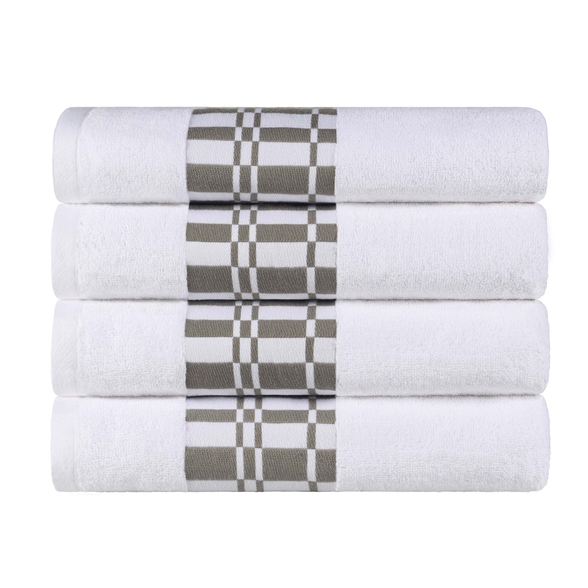 Larissa Cotton Geometric Border Bath Towel Set of 4 - White