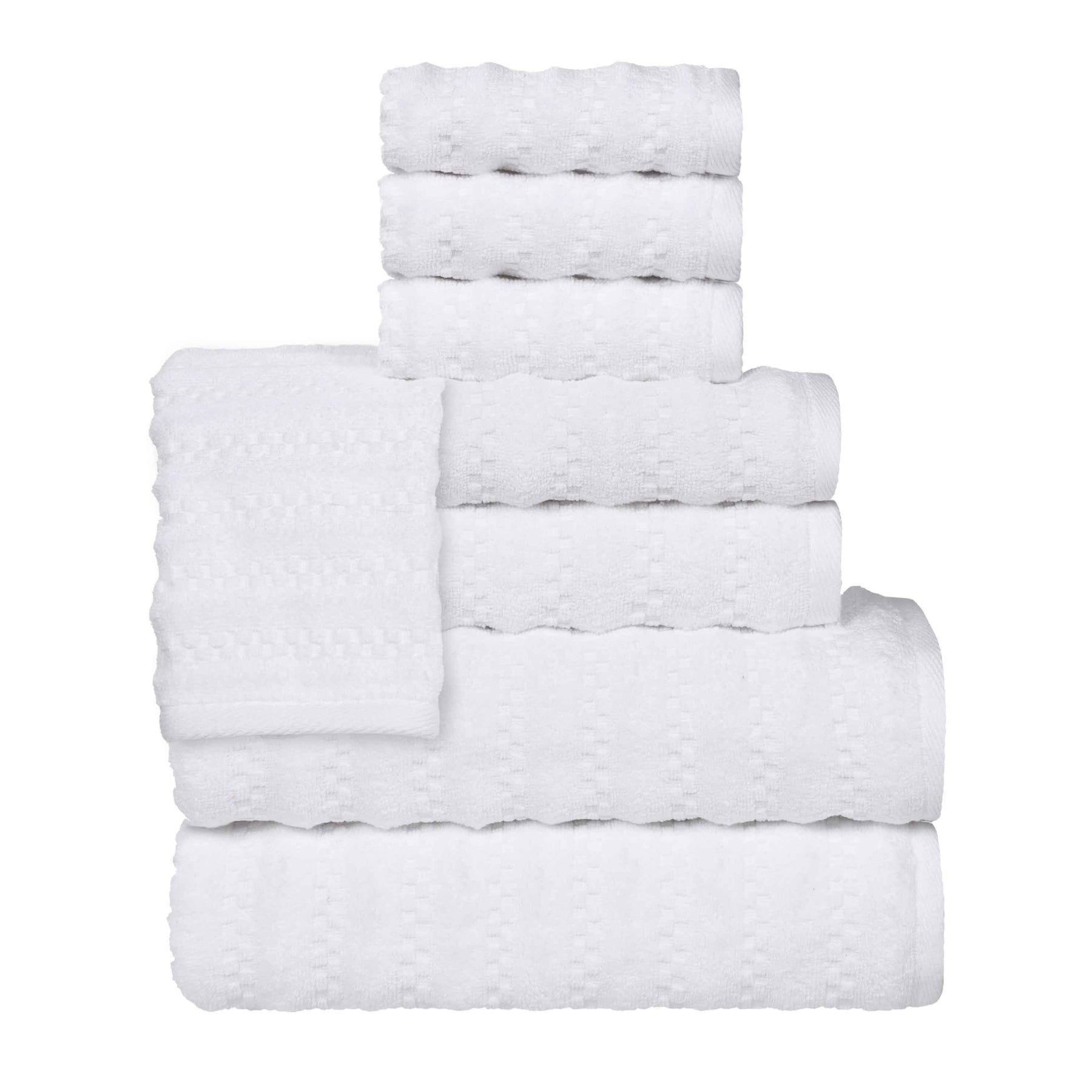 Zuma Zero Twist Cotton Medium Weight Waffle Stripes 8 Piece Towel Set