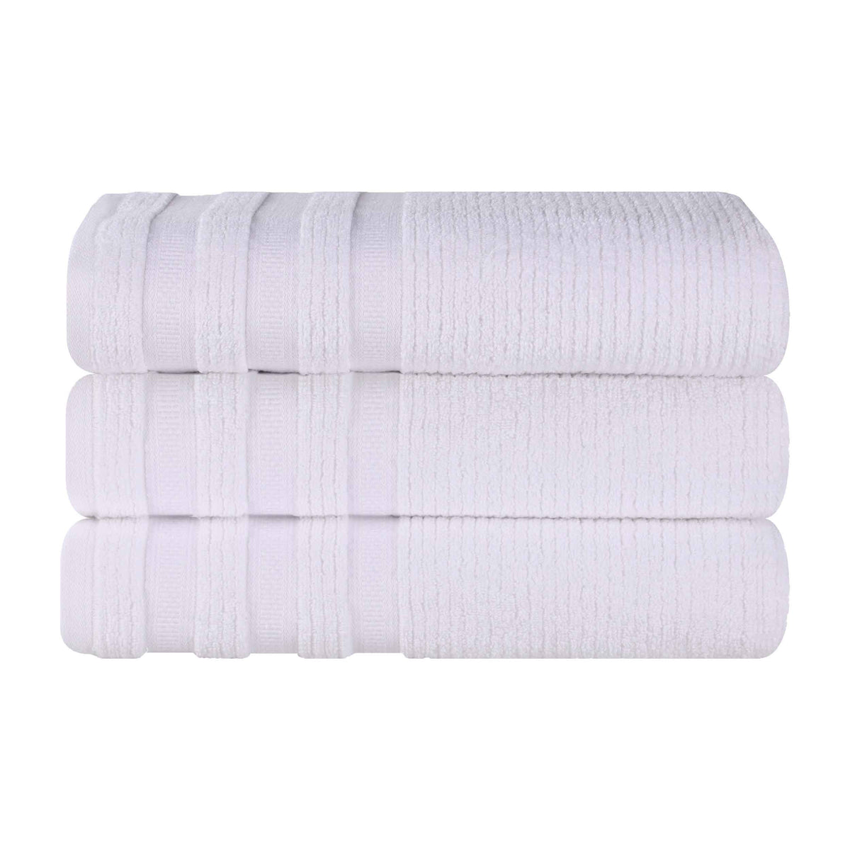 Brea Zero Twist Cotton Ribbed Geometric Border Bath Towel Set of 3