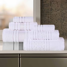 Sadie Zero Twist Cotton Solid and Jacquard Floral 6 Piece Towel Set