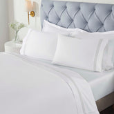 Brandon Cotton Three-Line Embroidered Deep Pocket Bed Sheet Set - White-Silver