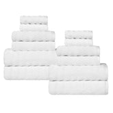 Zuma Zero Twist Cotton Medium Weight Waffle Stripes 12 Piece Towel Set